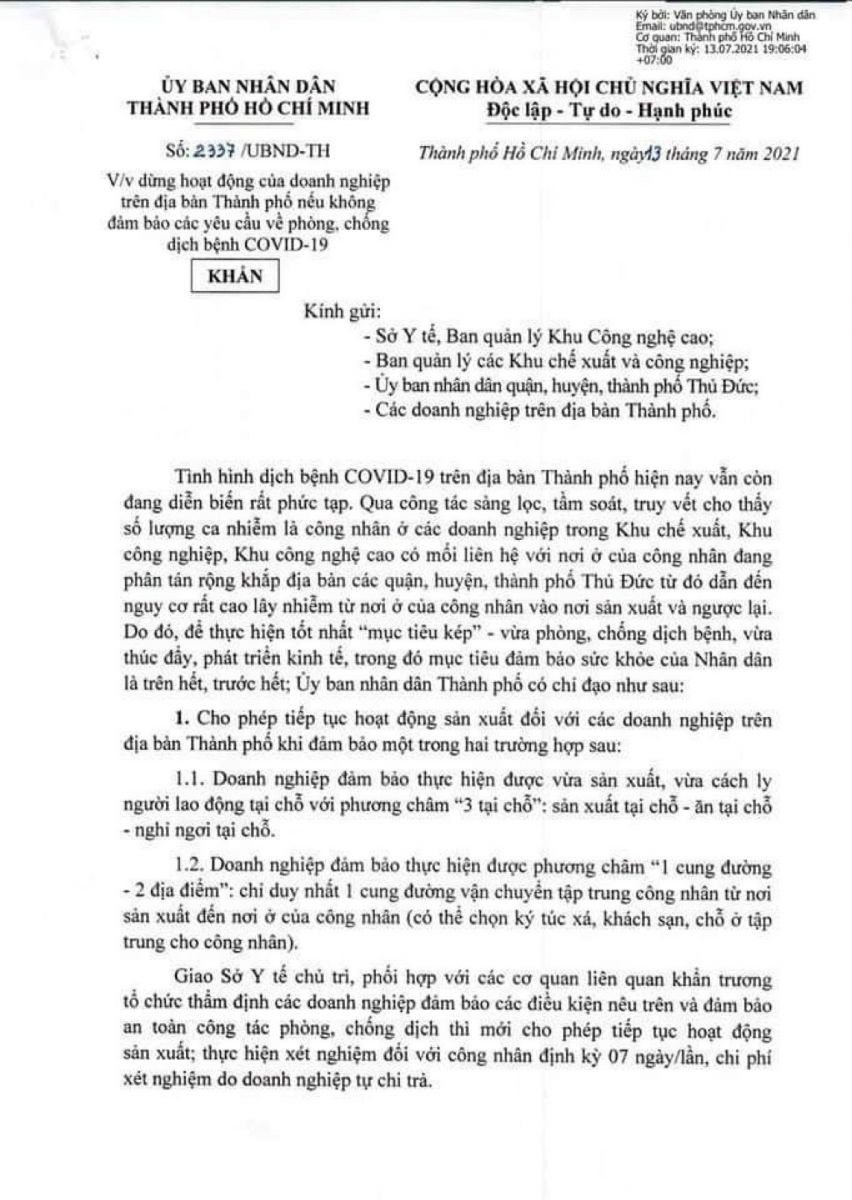 Thông báo tạm dừng hoạt động kinh doanh để đảm bảo phòng - chống dịch COVID 19 (Theo Công văn 2337/ UBND-TH ngày 13/07/2021). Hình ảnh 2