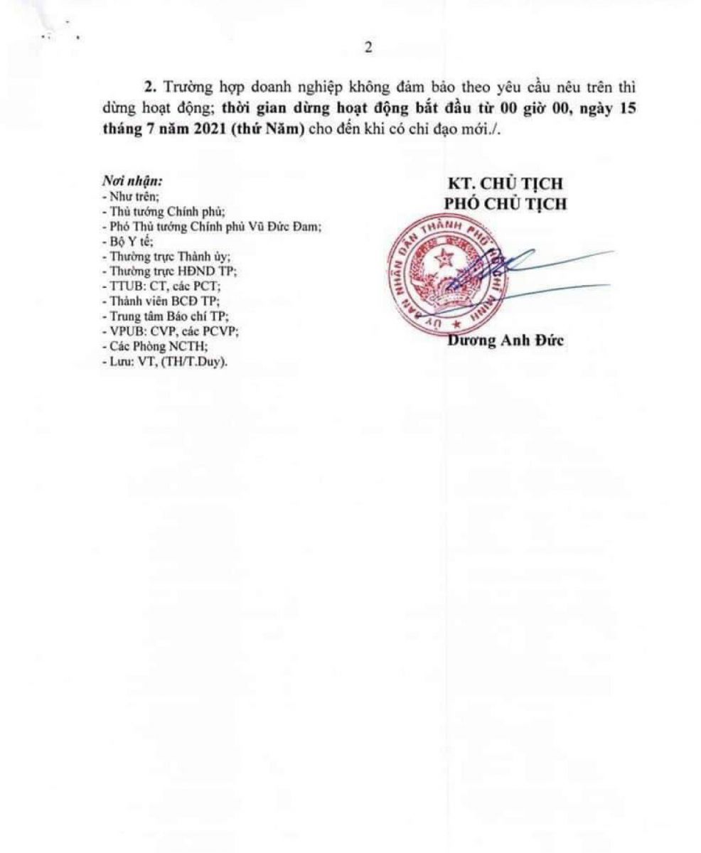 Thông báo tạm dừng hoạt động kinh doanh để đảm bảo phòng - chống dịch COVID 19 (Theo Công văn 2337/ UBND-TH ngày 13/07/2021). Hình ảnh 3